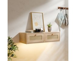 2PCS Wall Bedside Table with Light Wood Bedside Desk Floating Bedside Table with One Drawer Smooth Gliding 1-Layer Single Drawer Bedside Cabinet for Bedroom Living Room Tight Space