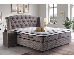 2persoons Opbergboxspring  grijs – Opbergboxspring Micorpocket matras - Opbergbed New York 180x200