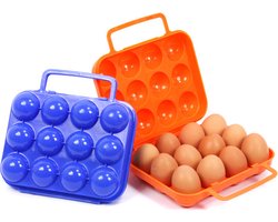 2stuks - Eierdoos - Eieropbergbox - Bewaardoos - Eierbakje Houder met Deksel - Opbergdoos voor Eieren - Plastic Eieropbergdoos - totaal24 Grid - blauw&oranje - ABS - 20*7*15CM