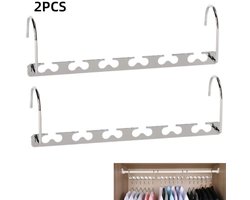 2stuks-Kleerhanger-Metalen hangers-Ruimtebesparende Kledinghangers-6-gats-opvouwbaar-Garderobekast organizer-geschikt voor huizen-garderobes-zilver-25.4*7.6cm