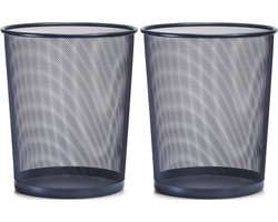 2x Antraciet grijze prullenbakjes/vuilnisbakjes rond van draadmetaal/mesh 29 x 35 cm - Zeller - Kantoorbenodigdheden - Bureau-accessoires - Vuilnisbakken/Prullenbakken/Afvalbakken - Mesh kantoor/bureau benodigdheden