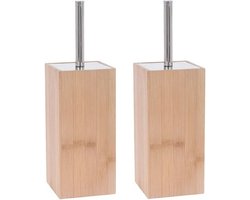 2x Bamboe houten toiletborstels houder 34 cm - Toiletborstelhouders/wc-borstelhouders voor toilet - Schoonmaakproducten