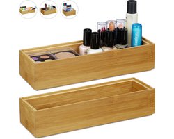 2x bamboe organizer - stapelbaar - badkamer - keuken - opbergbox - open