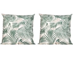 2x Bank/sier kussens voor binnen en buiten palm bladeren print 45 x 45 cm - Urban jungle tuin/huis kussens
