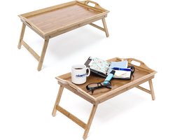 2x bedtafel bamboe - inklapbare poten - beddienblad - bed tafeltje - dienblad