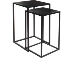 2x Bijzettafels/plantenstandaards Goa 35 x 35 x 55 cm - Zwarte metalen plantenhouder/plantentafel - Woonaccessoires