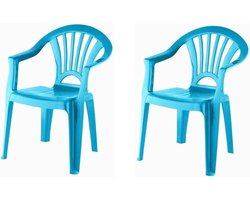 2x Blauwe stoeltjes voor kinderen 51 cm - Tuinmeubelen - Kunststof binnen/buitenstoelen voor kinderen