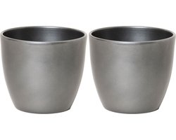 2x bloempot in kleur glanzend zilver metallic keramiek voor kamerplant h13.5 x d15.5 cm- plantenpotten binnen