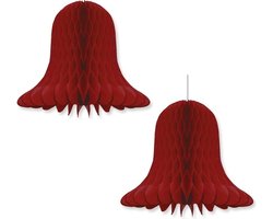 2x Bordeaux rode decoratie klokken/kerstklokken lampionnen 20 cm - feestversiering/kerstversiering