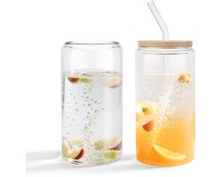 2x Borosilicaatglazen Drinkglazen 18,6oz/550ml Ijskoffie Glazen Met Bamboe Deksel & Glasrietje, Bierglazen Voor Bubble Tea, Cola, Latte, Transparante Glazen Bekers Voor Kamperen Feesten Partijen NAIZY