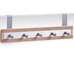 2x Bruin/zilveren deur kapstokken met 5 haken 36 cm - Zeller - Woonaccessoires - Kleding/jassen ophangen - Handdoeken ophangen - Deur kapstokken