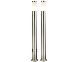 2x buiten staande lamp tuinlamp 2x fitting zilver opaal roestvrij staal H 110 cm