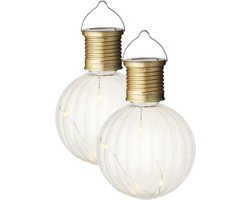 2x Buiten/tuin LED lampion solar verlichting 11 cm - Tuinverlichting - Tuinlampen - Solarlampen op zonne-energie