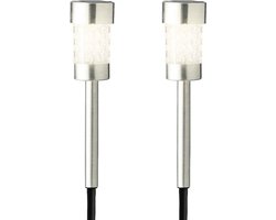 2x Buiten/tuin LED zilveren stekers solar verlichting 26 cm - Tuinverlichting - Tuinlampen - Solarlampen op zonne-energie