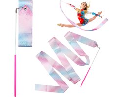 2x Danslint aan stok - gymnastiek lint - Gymnastiek Danslinten - Ritmische - Ritmische danslinten - Gymnastieklinten met draaiende staaf - Sprankelend - 200 cm - Voor Talentenjachten Artistieke Dans Batontechniek Circus Carnavalshows