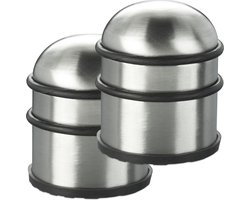 2x deurstopper rvs - deurbuffer rond - deurvastzetter zilver - deurstop metaal