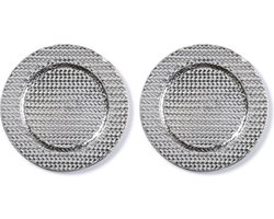 2x Diner/kerstdiner borden/onderborden zilver gevlochten 33 cm rond - Onderbord / kaarsenbord / onderzet bord