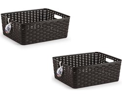 2x Donker bruine geweven opbergboxen/opbergdozen/opbergmanden kunststof - 12 liter - opbergen manden/dozen/bakken - opbergers