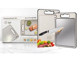 2x Dutchers® Roestvrijstalen Snijplank - 2 stuks RVS Snijplanken set - Dubbelzijdig met Tarwevezel kant - Vermijd Microplastics - Hygiene - BPA Vrij - Raspfunctie - Cutting Board - Vaatwasserbestendig - Antislip