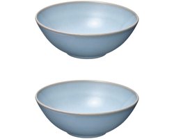 2x FÄRGKLAR Kom Kom 16 cm Lichtblauw Steengoed Vaatwasmachinebestendig
