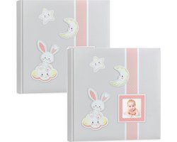 2x Fotoboek/fotoalbum Fred baby meisje met 30 paginas roze - 32 x 32 x 3,5 cm - Babyfotos - Babyalbum