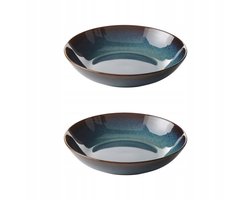 2x GLADELIG Diepe Borden Blauw 21 cm - Handgemaakt Keramiek