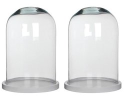 2x Glazen decoratie stolpen Hella op wit houten plateau 21 x 30 cm - Home Deco stolpen - Woonaccessoires