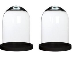 2x Glazen decoratie stolpen Hella op zwarte houten plateau 17 x 23 cm - Home Deco stolpen - Woonaccessoires