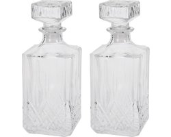 2x Glazen whiskey karaf met dop 750 ml - Glazen karaf/fles voor whiskey/whisky