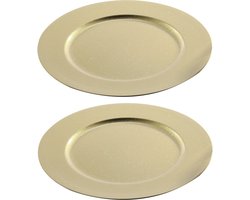 2x Gouden onderborden/borden glitter 33 cm rond - Kaarsenplateaus - Tafel dekken - Woonaccessoires/woondecoraties