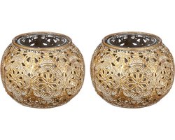 2x Gouden waxinelicht / theelicht houder met glas 7 cm - Woonaccessoires/woondecoraties kaarsenhouders