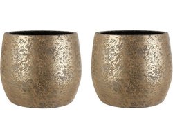 2x Goudkleurige melee aardewerk bloempotten 33,5 x 32 cm - Mica Decorations woonaccessoires