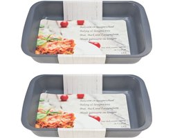 2x Grijze rechthoekige glazen ovenschaal 1,8 liter 29,5 x 18 x 5 cm - Ovenschotel schalen - Bakvorm - Ovenschalen