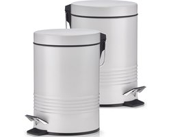 2x Grijze vuilnisbakken/pedaalemmers 3 liter van 17 x 25 cm - Zeller - Huishouding - Badkameraccessoires/benodigdheden - Toiletaccessoires/benodigdheden - Kleine prullenbakken