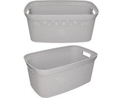 2x Grijze wasmanden 35 liter 54 x 34 x 23 cm - Kunststof/plastic draagmand - De was doen huishoudartikelen - Wasmanden/wasgoedmanden