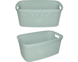 2x Groene wasmanden 35 liter 54 x 34 x 23 cm - Kunststof/plastic draagmand - De was doen huishoudartikelen - Wasmanden/wasgoedmanden