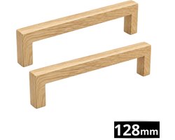 2X Handgreep kast Hickory 128mm boormaat eiken houtlook - Handgrepen kast hout - Handgrepen keukenkastjes