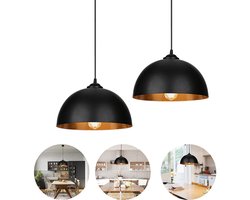 2X Hanglamp - Industrieel Hanglampen - lampenkap - zwart gouden - vintage industriële Hanglamp - voor binnen Woonkamer, Eetkamer - Eettafel Lamp - plafondlamp - excl. E27 lichtbron