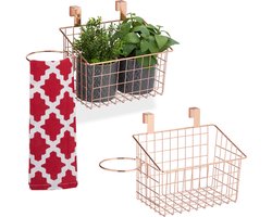 2x hangmand metaal - draadmand - opbergmandje - keukenkast of deur - koperkleur