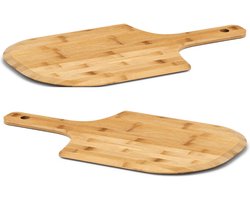 2x Houten pizza snijplanken/borden met handvaten 53 cm - Zeller - Keukenbenodigdheden - Kookbenodigdheden - Pizzaborden - Pizzasnijplanken - Snijplanken voor pizza