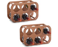2x Houten wijnflessen rekken/wijnrekken compact voor 6 flessen 38 cm - Zeller - Keukenbenodigdheden - Woonaccessoires/decoratie - Wijnflesrekken/wijnflessenrekken/wijnrekken - Rek/houder voor wijnflessen