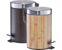 2x Houtprint vuilnisbakken/pedaalemmers/prullenbakken 3 liter bruin van 17 x 26 cm - Zeller - Badkamer/toilet accessoires