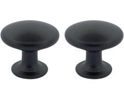 2X Kastknoppen Mat Zwart Rond - Diameter 27mm - Knoppen voor keukenkast - deurknopjes - Meubelknoppen / Kastknoppen zwart
