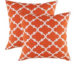 2x Katoenen Sierkussenhoezen 55x55 cm Oranje met Tweekleurig Accent - Handgemaakt