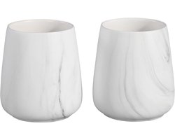 2x Keramische Tandenborstelhouder Set - Witte Marmerlook Beker voor Badkamer en Bureau