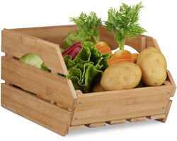 2x kistje stapelbaar - bamboehout - opbergkist - stabiele stapelbox - kratje