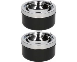 2x Klep/terras asbakken zwart 11 cm - Ronde tuin/terras asbak met klep 2 stuks