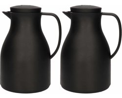2x Koffiekannen/isoleerkannen zwart met drukknop - 1 liter - Keukenbenodigdheden - Koffie/thee kannen voor o.a. op de camping/onderweg