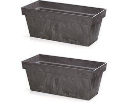 2x Kunststof betonlook plantenbak/bloembak antraciet 40 cm - Tuin decoraties