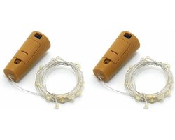 2x Kurk met LED lichtsnoer met timer voor in wijnfles 80 cm - Flessenverlichting - Flessen verlichting/lichtjes/led lampjes warm wit 2 stuks